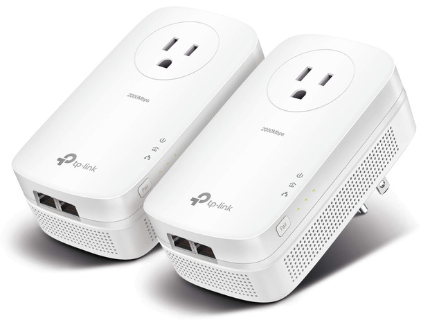 TpLink Av2000 Powerline Ethernet Adapter TlPa9020P Kit Powerline Network Adapter Passthrough 2 Gigabit Ports Ethernet Over Power Plug Pair and Play Power Saving Expert Help 2X2 Mimo