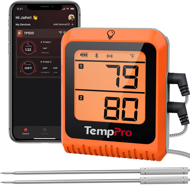 Temppro Meat Thermometer Digital For Grilling And 2 Probes Bluetooth Meat Thermometer For Cooking Turkey Fish Beef Rechargeable Smoker Accessories For Bbq Oven For Dad