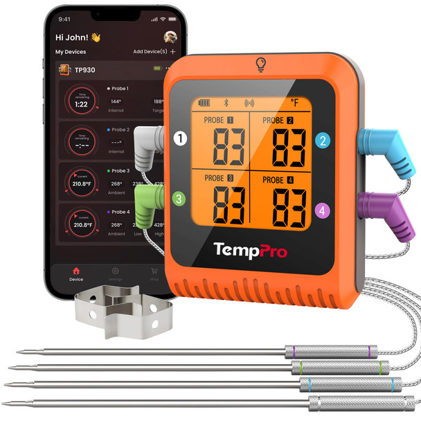 Temppro Meat Thermometer Digital For Grilling And 2 Probes Bluetooth Meat Thermometer For Cooking Turkey Fish Beef Rechargeable Smoker Accessories For Bbq Oven For Dad