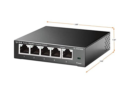 TpLink TlSg105S 5 Port Gigabit Ethernet Switch Desktop/WallMount Plug and Play Fanless Sturdy Metal 3 Year Manufacturer 8021P/Dscp Qos and Igmp Snooping Compact Design