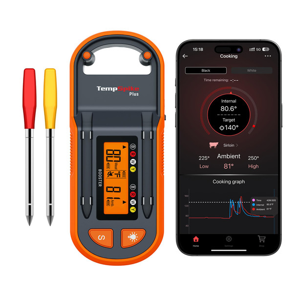 Temppro Thermopro Tempspike Plus 600Ft Meat Thermometer With 2 ColorCoded Probes Bluetooth Meat Thermometer With LcdEnhanced Booster For Food Cooking Grill Smoker For Dad Him Husband