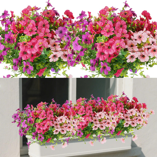 Wiipara 9 Bundles Artificial Flowers Outdoor Uv Resistant Fake Flowers No Fade Faux Plants Garden Porch Window Box Decorating Pink