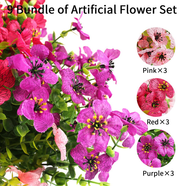 Wiipara 9 Bundles Artificial Flowers Outdoor Uv Resistant Fake Flowers No Fade Faux Plants Garden Porch Window Box Decorating Pink