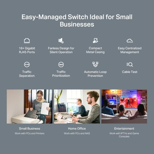 TpLink 16 Port Gigabit Easy Managed Switch Vlan Auto Loop Prevention Igmp Snooping Fanless Managed By Omada Durable Metal W/ Shielded PortsTlSg216E