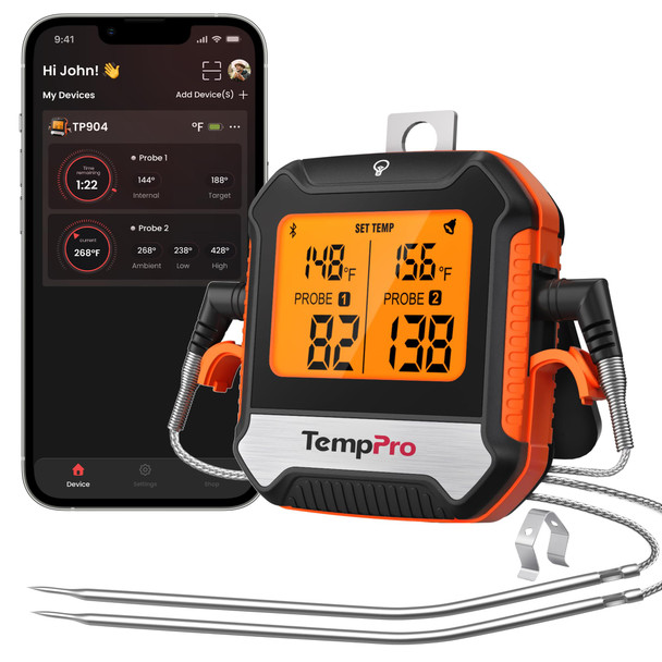 Temppro 450 Ft Bluetooth Meat Thermometer With 2 Probes Meat Thermometer Digital For Bbq Oven Smoker Thermometer For Cooking Chicken Steaks Poultry Previously Thermopro