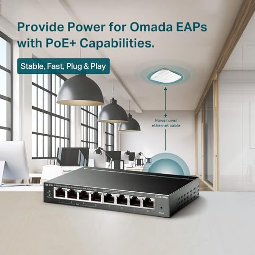 TpLink TlSg108Pe V3 8 Port Gigabit Poe Switch Easy Smart Managed 4 Poe+ Ports 64W Plug and Play Sturdy Metal W/ Shielded Ports Fanless Qos Vlan and Igmp Limited Lifetime Protection