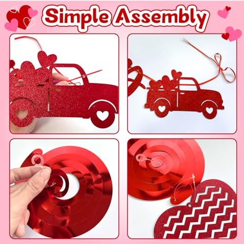 UranusandNo1 45 Pcs Valentines Day Decorations Kit Happy Valentines Day Banner Glitter Ceiling Hanging Hearts Foil Swirls Streamers Decor For Home Office Valentine Party Supplies