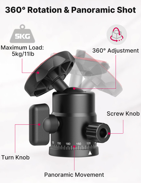 Ulanzi Select Mini Ball Head Ulanzi H28 Panoramic Tripod Head + Dual Hot Shoe Mount Dslr Camera Mount Adapter Photograph Attachment Accessories For Action Cameras Cam Smartphone Light Microphone Loading 55Lb