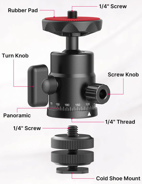 Ulanzi Select Mini Ball Head Ulanzi H28 Panoramic Tripod Head + Dual Hot Shoe Mount Dslr Camera Mount Adapter Photograph Attachment Accessories For Action Cameras Cam Smartphone Light Microphone Loading 55Lb