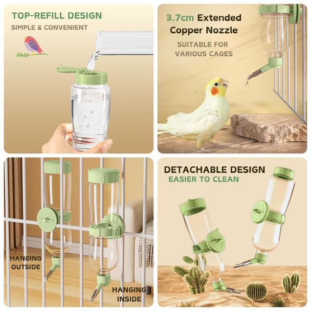 Septillar Bird Feeder Water Dispenser Set Automatic Cage Feeder With Perch For Parakeet Canary Cockatiel Finch Budgie Green