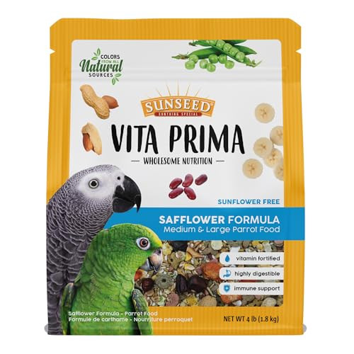 Vitakraft Sunseed Vita Prima Safflower Formula Parrot Food For Medium And Large Birds 4 Lb Bag With Seeds Grains Fruits And Veggies For Wholesome Daily Nutrition Your Parrot Is Family