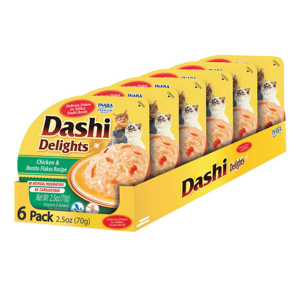 Inaba Dashi Delights For Cats Shredded Chicken Side Dish With Bonito Flake Broth Cat Food Complement With Taurine and Green Tea Extract 25 Ounce Cup 6 Cups Total Chicken With Salmon Recipe