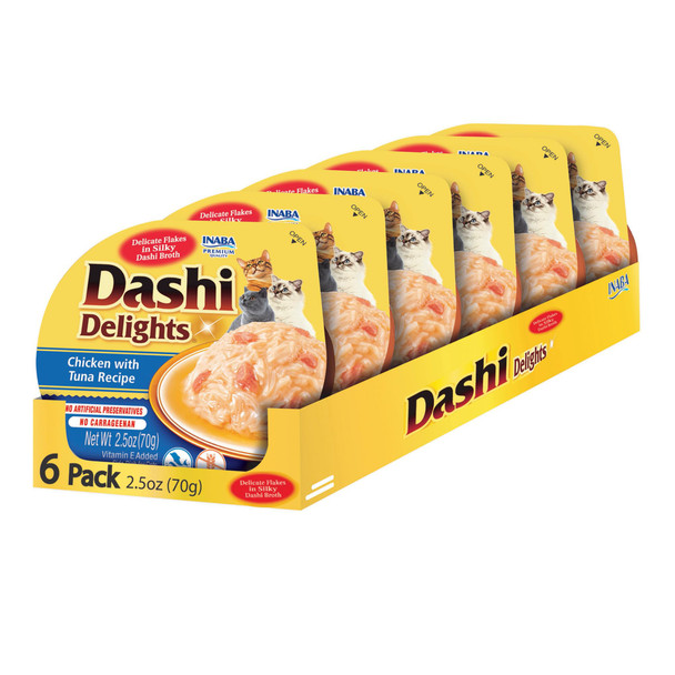 Inaba Dashi Delights For Cats Shredded Chicken Side Dish With Bonito Flake Broth Cat Food Complement With Taurine and Green Tea Extract 25 Ounce Cup 6 Cups Total Chicken With Salmon Recipe