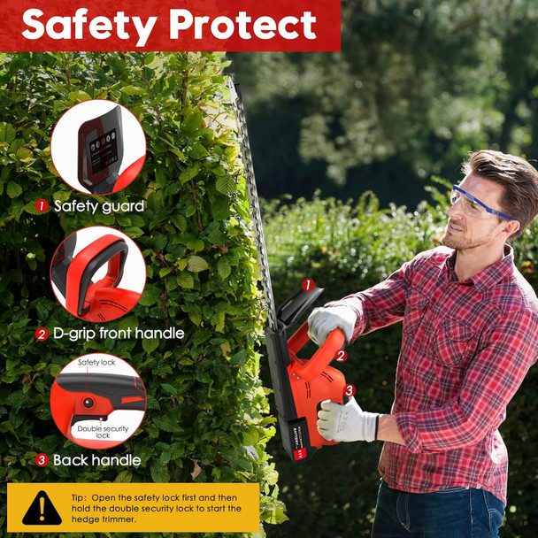 Electric hedge trimmer cordless 21V 3000mAh Battery Hedge Trimmer 22-Inch Power Hedge Trimmer With Battery And Charger, Dual Action Blade 3/5" Cut Capacity, 1500 RPM Bush Trimmer Cordless Outdoor Tool