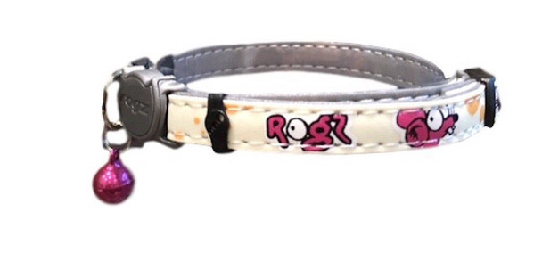 Rogz Glow In The Dark Reflective Cat Collar With Breakaway Clip And Removable Bell Fully Adjustable To Fit Most Breeds Blue Floral Cat Design