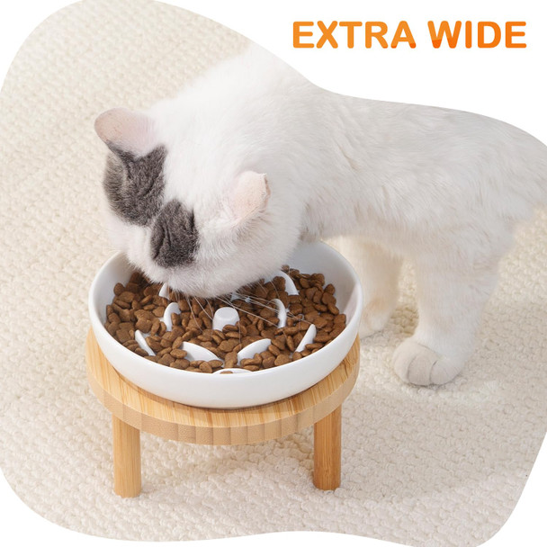 Lusifaco Raised Slow Feeder Cat Bowl 59 Inch Wide Shallow Ceramic Elevated Food Bowl Puzzle Feeders Anti Vomit Cat Dish Whisker Friendly Pet Plates Feeding Station For Indoor Cats Kitten1 Set