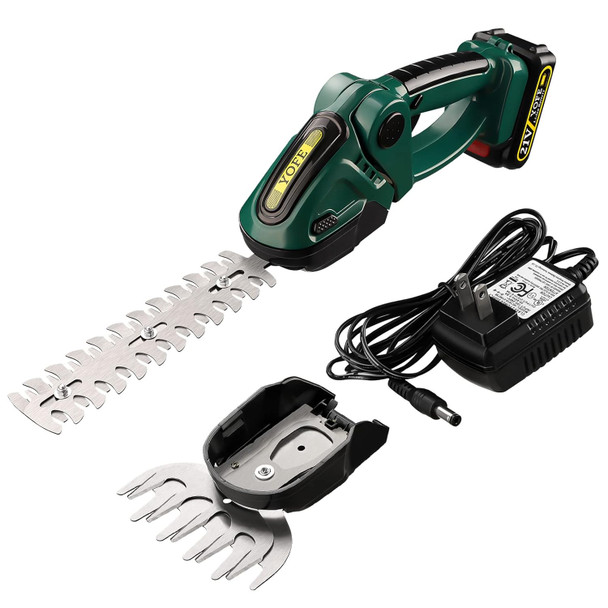 2-in-1Cordless Grass Shears, 21V Handheld Electric Mini Hedge Trimmer Cordless, 2000RPM Grass Trimmer Hedge Cutter Clippers with 1.5Ah Rechargeable Battery & Charger Included for Patio Lawn Garden