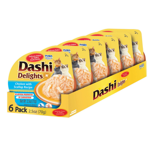 Inaba Dashi Delights For Cats Shredded Chicken Side Dish With Bonito Flake Broth Cat Food Complement With Taurine and Green Tea Extract 25 Ounce Cup 6 Cups Total Chicken With Tuna and Salmon Recipe