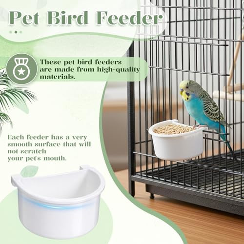 Qfwdfctrenz 6 Pcs Plastic Bird Food Feeder Bird Cage Feeder Hanging Feeding Bowl Seed Container White Food Dishes Bowl Birds Cage Accessories For Small Parakeet Pigeons Conures