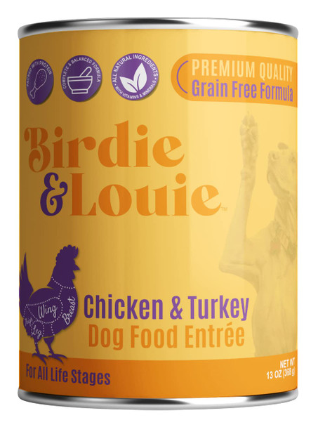 Birdie and Louie Wet Dog Food Real Chicken And Turkey 12Pack 13 Oz Cans