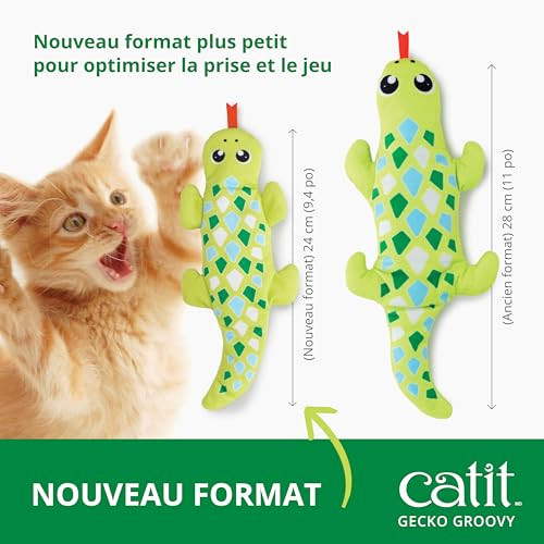 Catit Groovy Gecko Interactive Cat Toy Flopping Motion Toy With Catnip and Silvervine Usb Rechargeable Motion Sensor Washable Cover Green