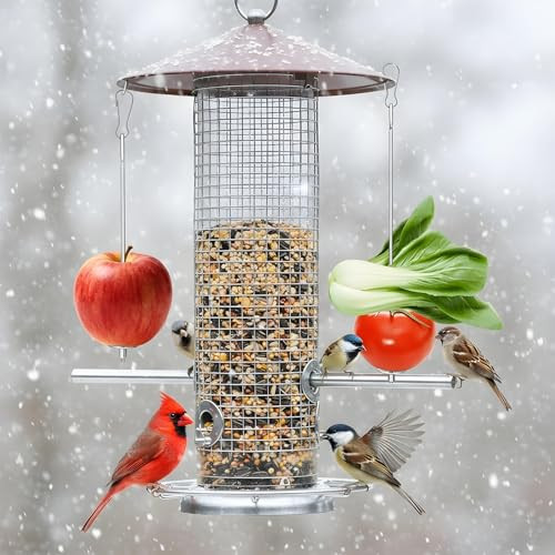 Wjiaaa 4Pcs Bird Cage Food Holder Stainless Steel Bird Feeder For Cage With Hook 22Cm/17Cm Parrot Fruit Skewers 2 Sizes Hanging Foraging Toy For Macaw Parakeet Parrot Budgie