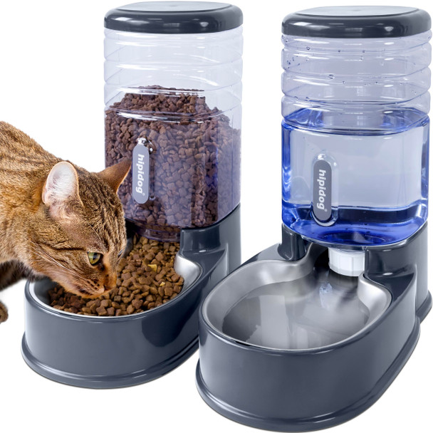 Hipidog Stainless Steel Automatic Pet Feeder For SmallandMedium Pets Automatic Food Feeder And Waterer Stainless Steel Bowls Set 38 L Travel Supply Feeder And Water Dispenser For Dogs Cats Pets Animals