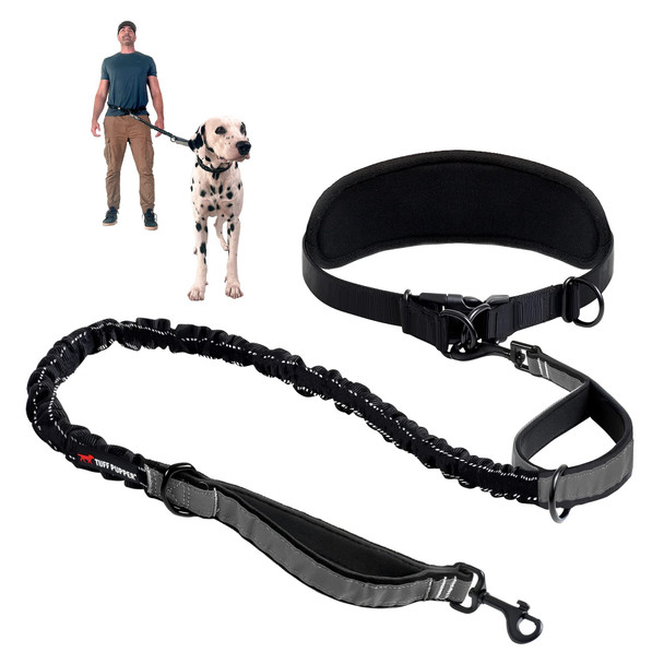 Tuff Pupper Heavy Duty Hands Dog Leash One Large Dog Up To 125 Lbs Comfortable Shock Absorbing Bungee Reflective Padded Handles Lumbar Waist Belt 2850 Walking Jogging Running Leash