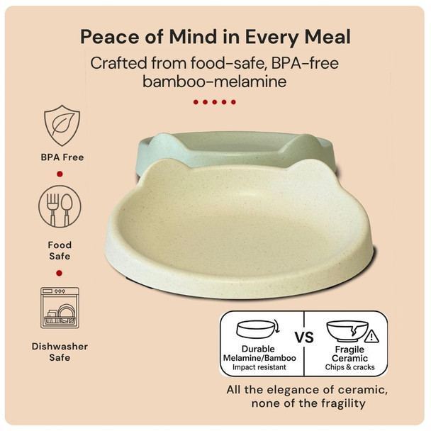 7 Ruby Road Anti Whisker Fatigue Cat Bowls Set Of 2 Wide Shallow Cat and Kitten Food Bowls For Wet and Dry Food FlatFaced Breeds Bamboo Melamine NonSlip