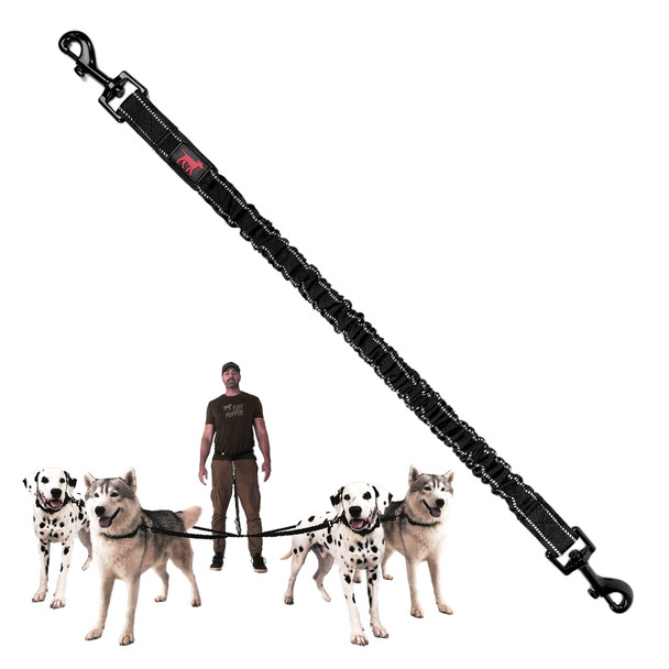 Tuff Pupper Heavy Duty Hands Bungee Dog Leash Two Large Dogs Up To 250 Lbs Comfortable Shock Absorbing Bungee Reflective Dual Padded Handles Lumbar Waist Belt 2850 360 Swivel Clips