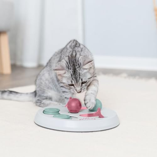 Trixie Cat Activity Flip Board 4Module Treat Puzzle Enrichment Toy For Mental Stimulation and Slow Feeding Interactive Cat Toy For Indoor Cats Berry/Gray 9 X 9 X 25 In