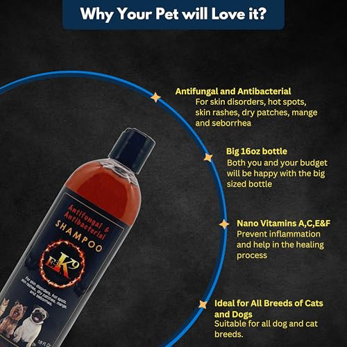 E3 K9 Medicated Dog and Cat Shampoo Antifungal and Itchy Skin Relief With Ketoc and Thymol Hot Spot Mange Seborrhea Treatment Antifungal Dog Shampoo For Yeast