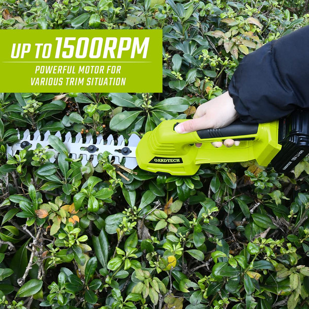 Cordless Grass Shear + Pole Hedge Trimmer with 60inch Extension Pole, Gardtech 2-in-1 Battery Powered Handheld Shrubber Trimmer - with Battery Case & Quick Charger
