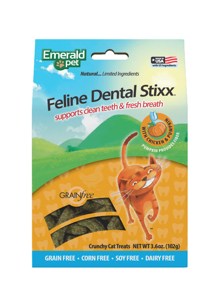 Emerald Pet GrainFree Catnip Cat Dental Treats Crunchy Dental Sticks For Cats To Clean Teeth Reduce Plaque and Tartar Freshen Breath Pumpkin For Digestive Health Natural Cat Chews 36 Oz