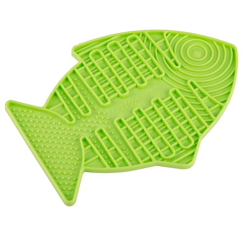 Lickimat Casper FishShaped Cat Slow Feeders Lick Mat Boredom Anxiety Reducer Perfect For Food Treats Yogurt Or Peanut Butter Fun Alternative To A Slow Feed Cat Bowl Or Dish Green