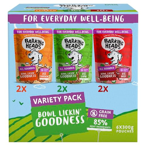 Barking Heads Ehboaq Barking Heads Adult Dog Food Wet Pouches Variety Pack Natural And GrainFree With No Artificial Flavours Plus Added Vitamins And Minerals 6 X 300G