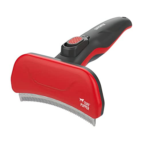Tuff Pupper Self Cleaning Slicker Brush For Dogs and Cats One Button Auto Clean Ultimate Pet Brush For Removing Loose Fur Reduces Shedding By Up To 95% Deshedding Tool For Poodles and Curly Hair