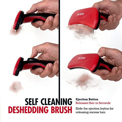Tuff Pupper Self Cleaning Slicker Brush For Dogs and Cats One Button Auto Clean Ultimate Pet Brush For Removing Loose Fur Reduces Shedding By Up To 95% Deshedding Tool For Poodles and Curly Hair