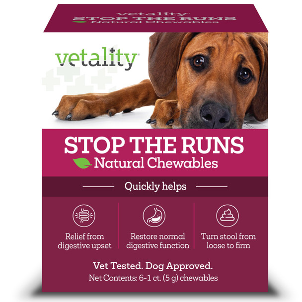 Vetality Stop The Runs Dog Anti Diarrhea Medicine 6 Count Chewable Chicken Flavor