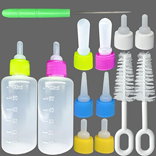 Pwooteiy 2 Sets Of 5Color Plastic And Silicone Feeding Pet Supplies Set Squeeze Liquid Bottles Replaceable Teats Mini For Newborn Kittens Puppies Rabbits Replacement Small Animals Cat Bottle Tools
