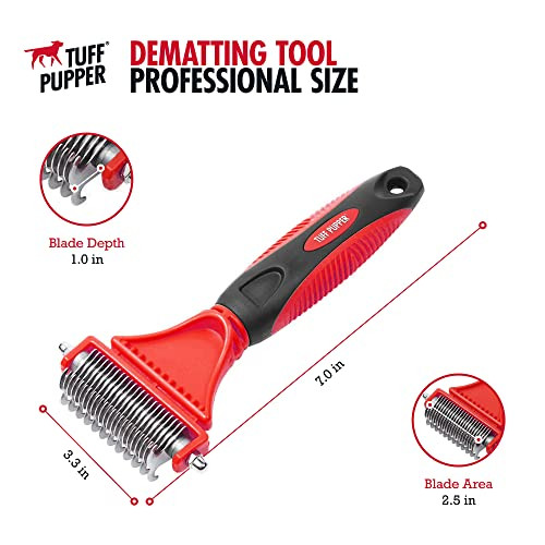 Tuff Pupper Dual Sided Dematting Pet Comb Convenient 12+23 Teeth Easily Removes Loose Fur Undercoat Matting And Tangled Hair Safe Comfortable Grooming Tool For Poodles And Curly Hair Dogs Pets