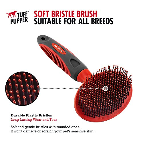 Tuff Pupper Round Bristle Soft Brush For Dogs And Cats Gentle Grooming For Short Or Long Hair Soft Pin Tool For Sensitive Skin Detangle and Remove Loose Fur For Dematting and Detangling Undercoat
