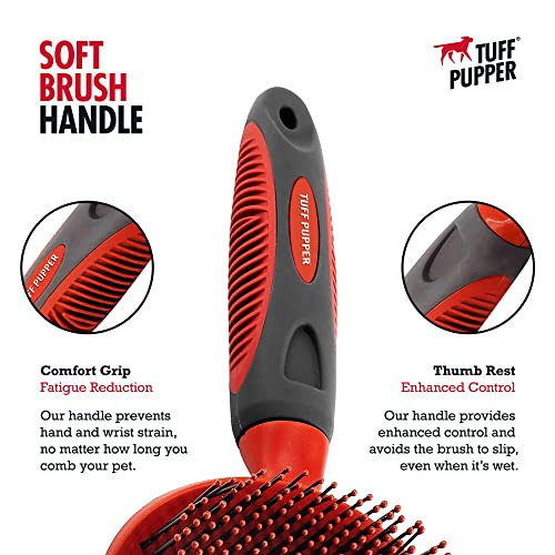 Tuff Pupper Round Bristle Soft Brush For Dogs And Cats Gentle Grooming For Short Or Long Hair Soft Pin Tool For Sensitive Skin Detangle and Remove Loose Fur For Dematting and Detangling Undercoat