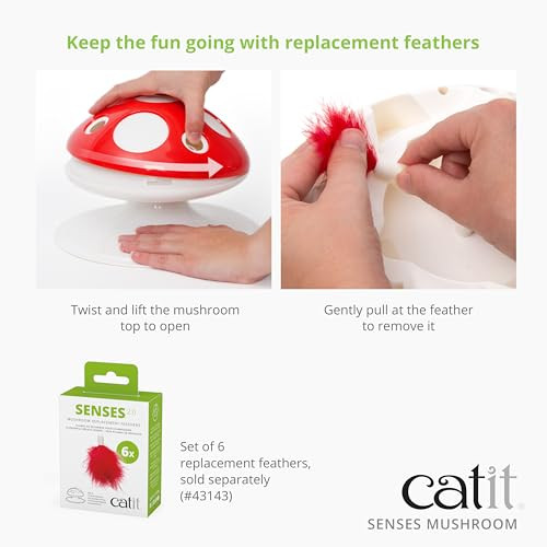 Catit Senses 20 Mushroom 360 Degree Interactive Feather Toy For Cats With Two Play Modes