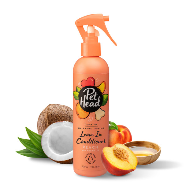Pet Head Quick Fix 2 In 1 Dog Shampoo And Conditioner Peach Scent Dog Shampoo For Smelly Dogs Nourishes And Softens Coat and Skin Vegan Gentle Formula For Puppies Made In Usa 16Fl Oz