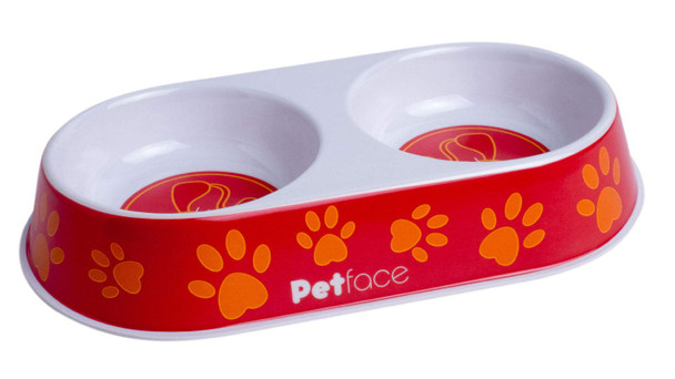 Petface Melamine Double Cat Food And Water Bowl Orange Red