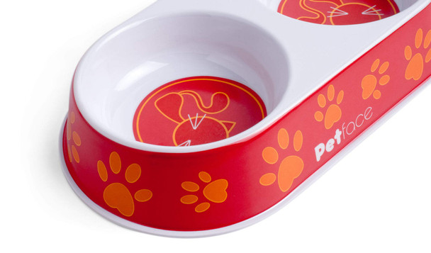 Petface Melamine Double Cat Food And Water Bowl Orange Red