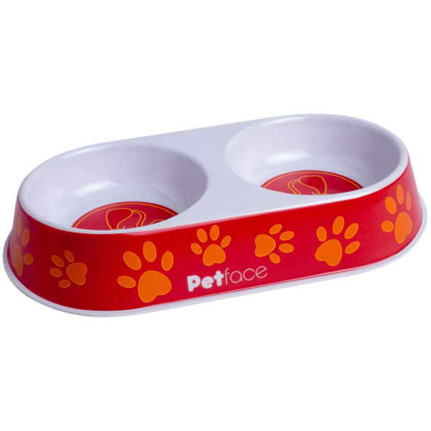 Petface Melamine Double Cat Food And Water Bowl Orange Red