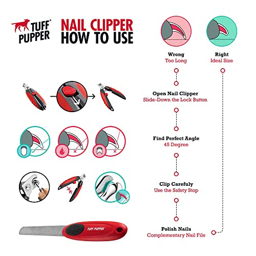 Tuff Pupper Dog Nail Clipper Bonus Nail File Razor Sharp Stainless Steel Blades Protective Safety Guard Prevents OverCutting Sturdy Non Slip Handles For Safe Grooming Medium Large Dogs