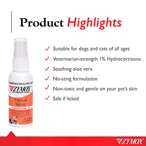 Zymox Topical Hot Spot Spray For Dogs And Cats With 1% Hydrocortisone 2Oz